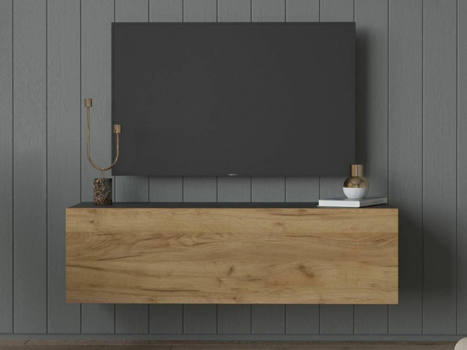 Meuble Tv-hifi KINGSTON 1 Porte Battante 105 Cm Chêne Noir/chêne Doré 1 Meuble Tv-hifi KINGSTON 1 Porte Battante 105 Cm Chêne Noir/chêne Doré