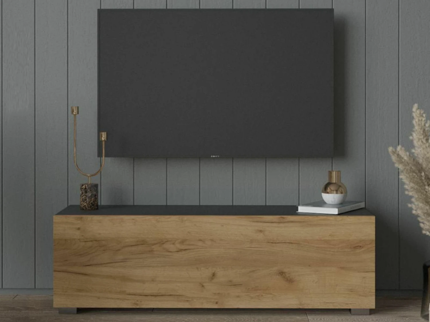 Meuble Tv-hifi KINGSTON 1 Porte Battante 105 Cm Chêne Noir/chêne Doré 2 Meuble Tv-hifi KINGSTON 1 Porte Battante 105 Cm Chêne Noir/chêne Doré – Image 2