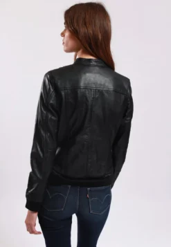 Lee Cooper Leather Jacket With Round Collar - 2 Zipped Side Pockets - - Veste En Cuir - Black -Triumph Boutique 246f34e7cb9347678c37631bfa919fd5