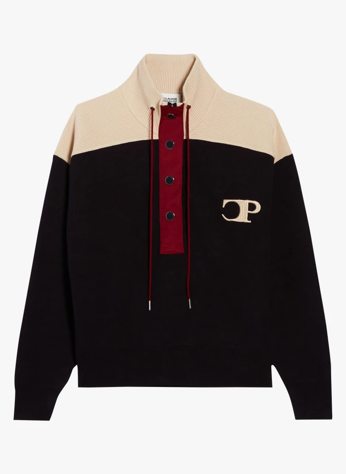 CLAUDIE PIERLOT MINIMUM - Sweat Col Montant Brodé En Maille Mélangée | Bleu 3 CLAUDIE PIERLOT MINIMUM - Sweat Col Montant Brodé En Maille Mélangée | Bleu – Image 3