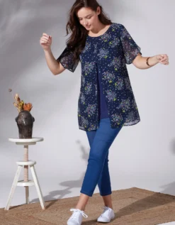 Tunique Effet 2 En 1, Voile Imprimé Fleuri