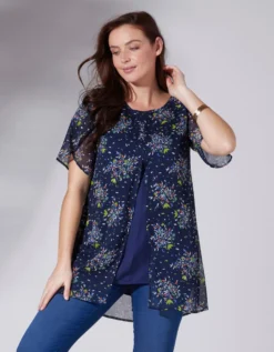 Tunique Effet 2 En 1, Voile Imprimé Fleuri -Triumph Boutique 560012 C00 zoomx vue3