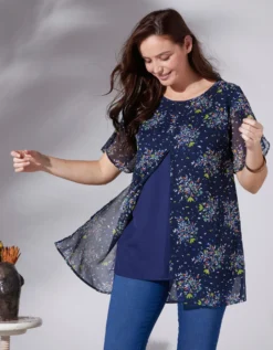 Tunique Effet 2 En 1, Voile Imprimé Fleuri -Triumph Boutique 560012 C00 zoomx vue5