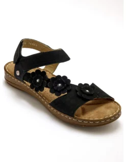 Sandales Scratchées à Fleurs, Cuir Velours