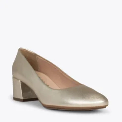 URBAN ROND SPLASH - Chaussures à Talon Bas DORÉ En Cuir Métallisé -Triumph Boutique DSC 4257