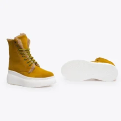 NEIGE- Bottes à Plateforme Hydrofuge En Cuir MOUTARDE – Memory Absorber FOAM -Triumph Boutique DSC 885222