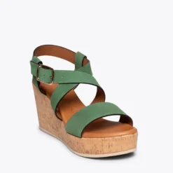 ALHAMBRA - Sandales Compensées VERT En Liège -Triumph Boutique DSC 9145
