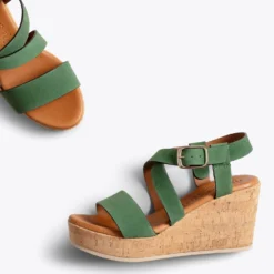 ALHAMBRA - Sandales Compensées VERT En Liège -Triumph Boutique DSC 9169