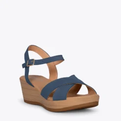 MAR - Compensées Basic Et Confortables En Cuir BLEU -Triumph Boutique JEANSOLITARIO