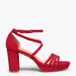 SUNNY - Sandale En Daim ROUGE à Brides Croisées Et Talon épais