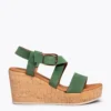 ALHAMBRA - Sandales Compensées VERT En Liège