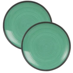 Assiette Plate En Faïence Verte - Lot De 2