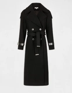Manteau Long Cintré Détails Simili Cuir Noir Femme -Triumph Boutique manteau long cintre details simili cuir noir femme vue3 32536300942220100