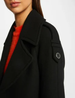 Manteau Long Cintré Détails Simili Cuir Noir Femme -Triumph Boutique manteau long cintre details simili cuir noir femme vue4 32536300942220100