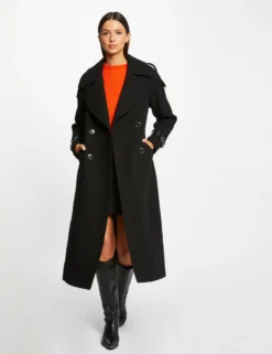 Manteau Long Cintré Détails Simili Cuir Noir Femme -Triumph Boutique manteau long cintre details simili cuir noir femme vue5 32536300942220100