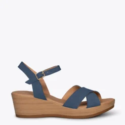 MAR - Compensées Basic Et Confortables En Cuir BLEU