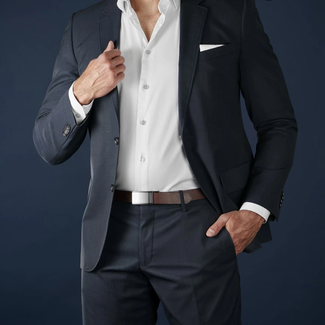 BSWK Ceinture En Cuir Brun Foncé Avec Boucle Pleine à Verrouillage Automatique 5 BSWK Ceinture En Cuir Brun Foncé Avec Boucle Pleine à Verrouillage Automatique – Image 5