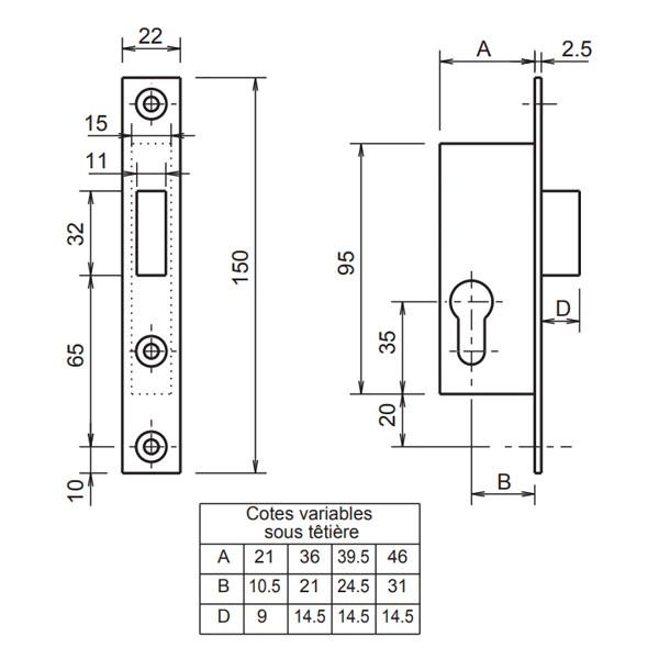 Serrure à Encastrer 1 Point Pêne Dormant Seul - Metalux 14 - Coffre 36 X 95 Mm - Axe 21 Mm 2 Serrure à Encastrer 1 Point Pêne Dormant Seul - Metalux 14 - Coffre 36 X 95 Mm - Axe 21 Mm – Image 2